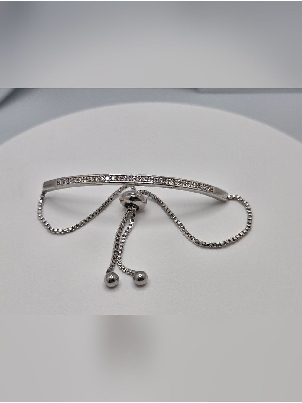 Stainless Steel CZ Bar Bolo Bracelet Polished Adjustable 8" Friendship Style